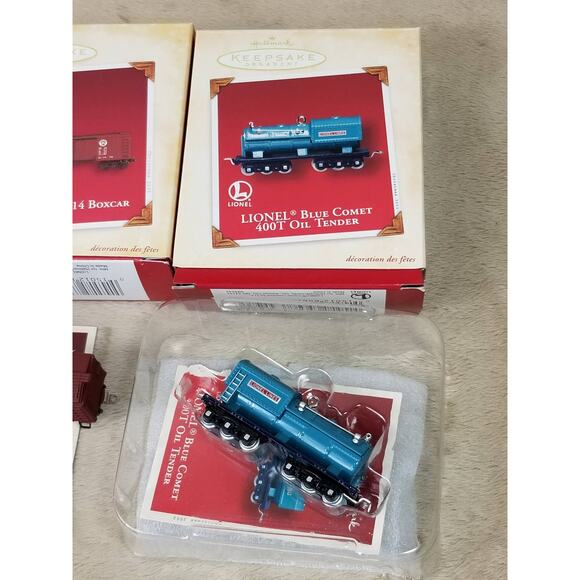 Christmas Tree Ornament Train Blue Comet 2002 Boxcart 2005 Lionel New In Box x2 - Picture 3 of 13